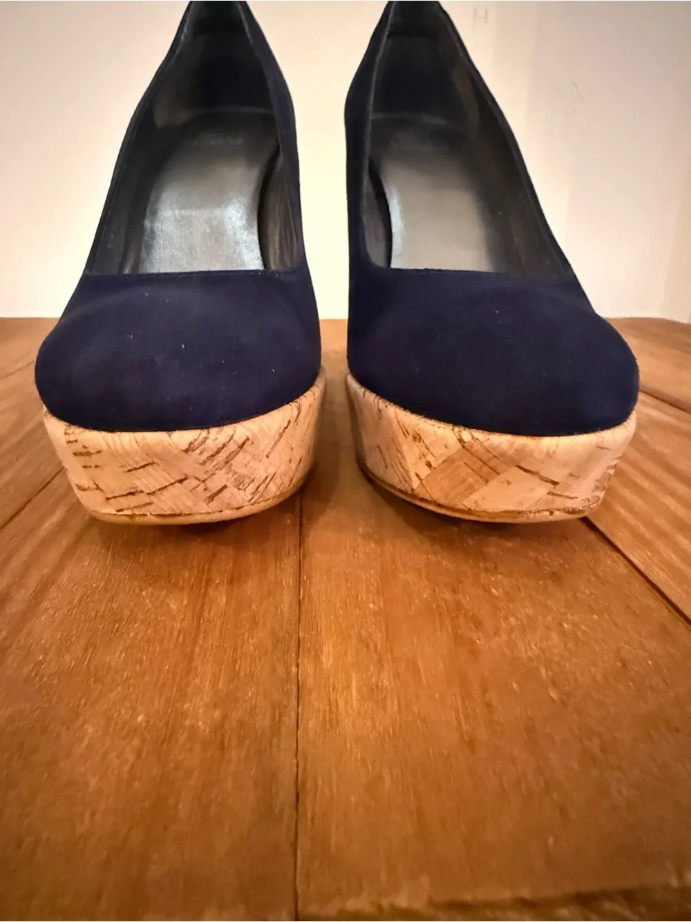 Stuart Weitzman. Corkswoon Wedges. Navy Suede. Size 7.